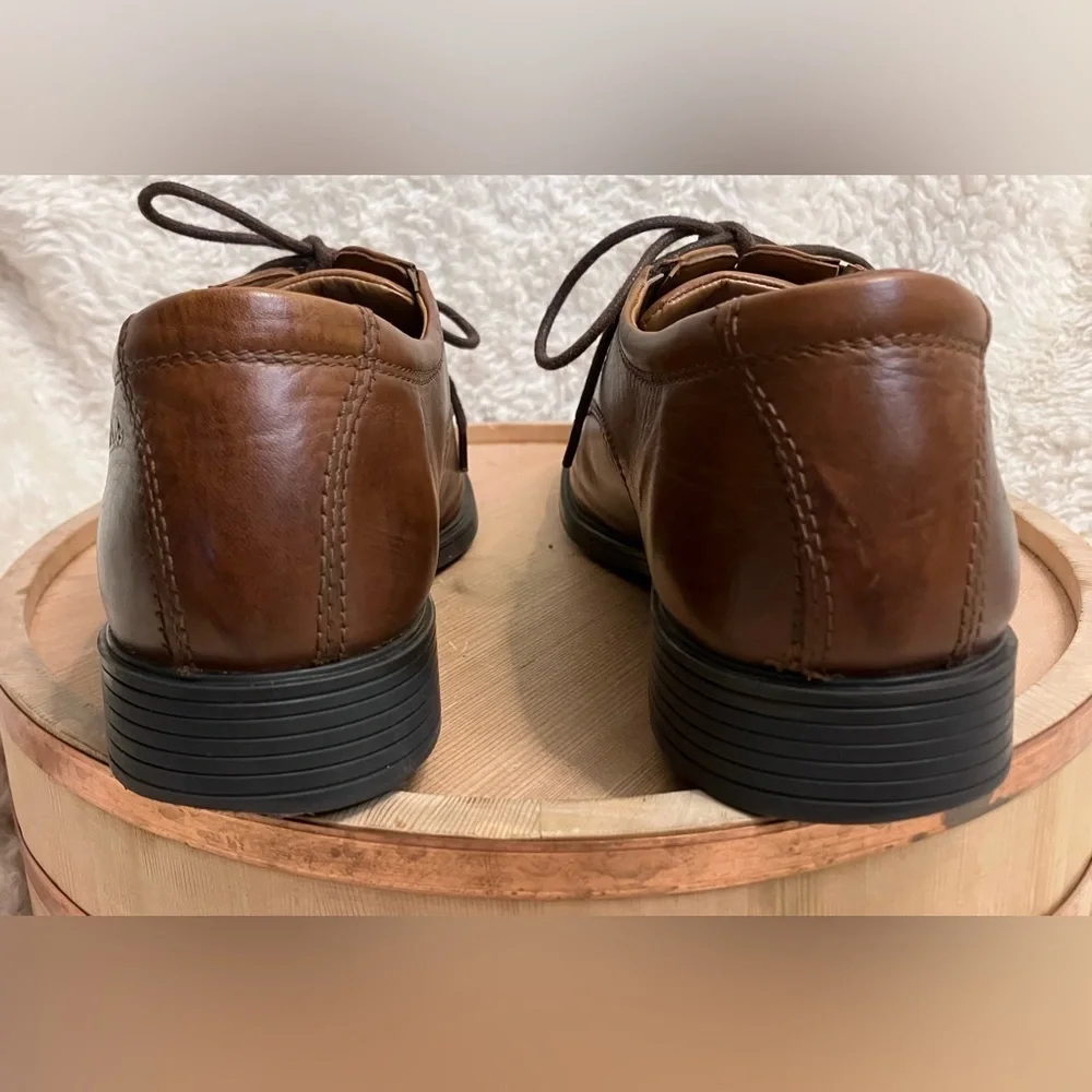 Clarks Tilden Walk Oxford Shoes Mens Dark Tan Leather Dress Size 8.5
